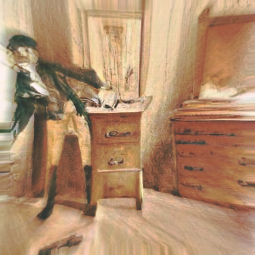made with DALL E AI generation. Victorian mad in room. Spooky.