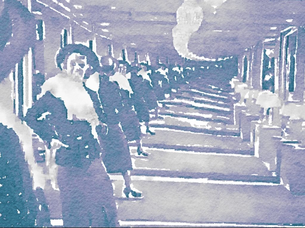 Infinite mirror shot from the film The Good Fairy, 1935, with Margaret Sullavan run through Waterlogged app 